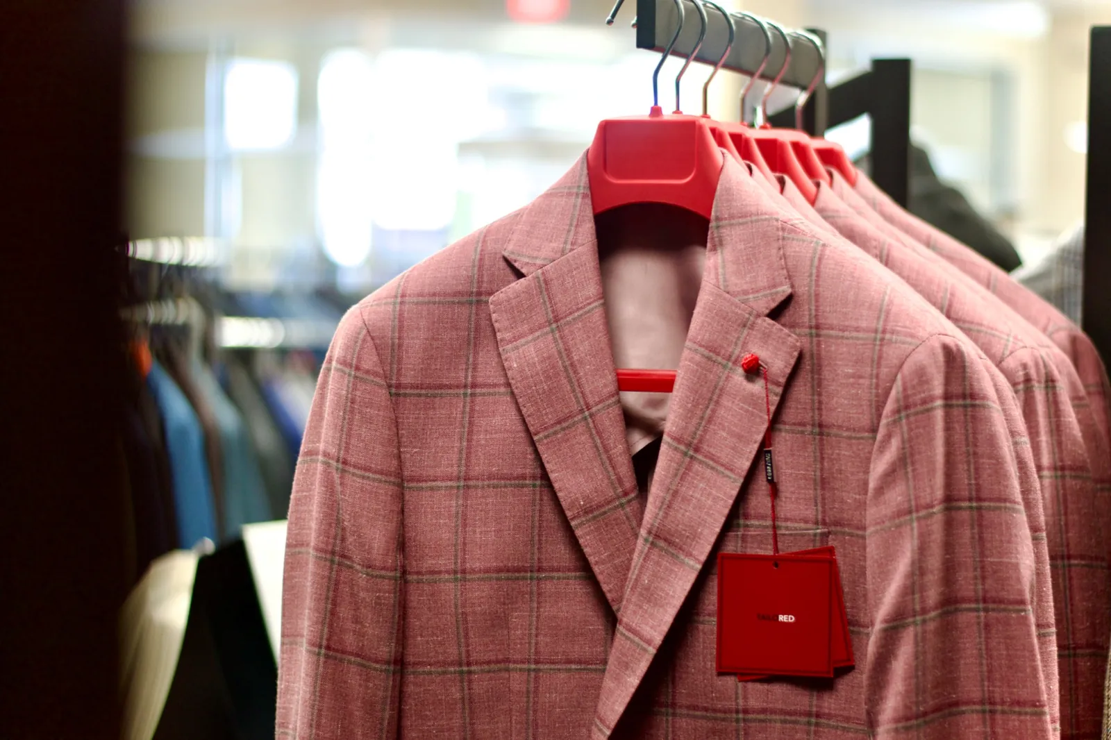 Red plaid sport coat at Jason Louis Green Bay