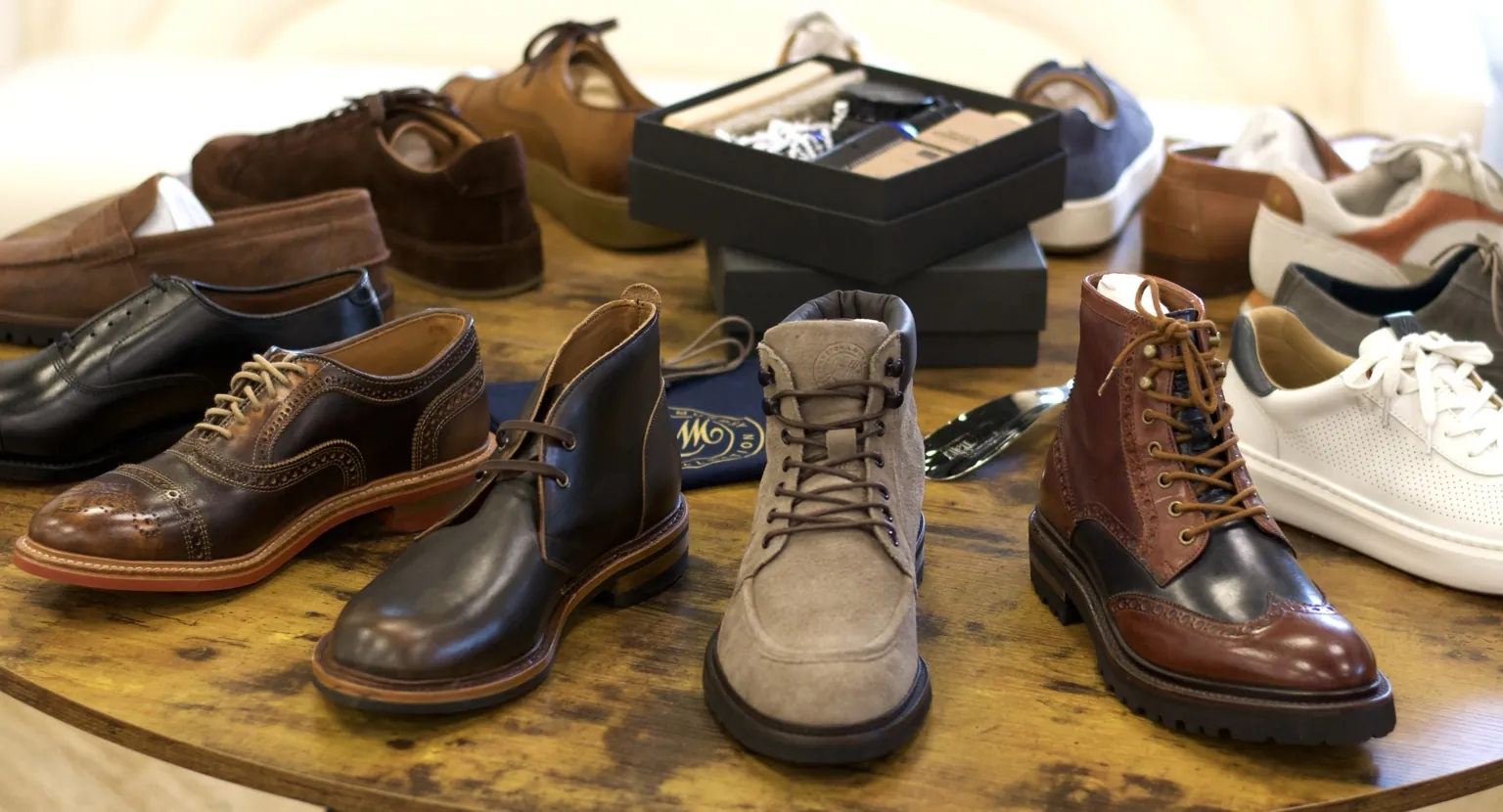 Selection of men's leather shoes and sneakers