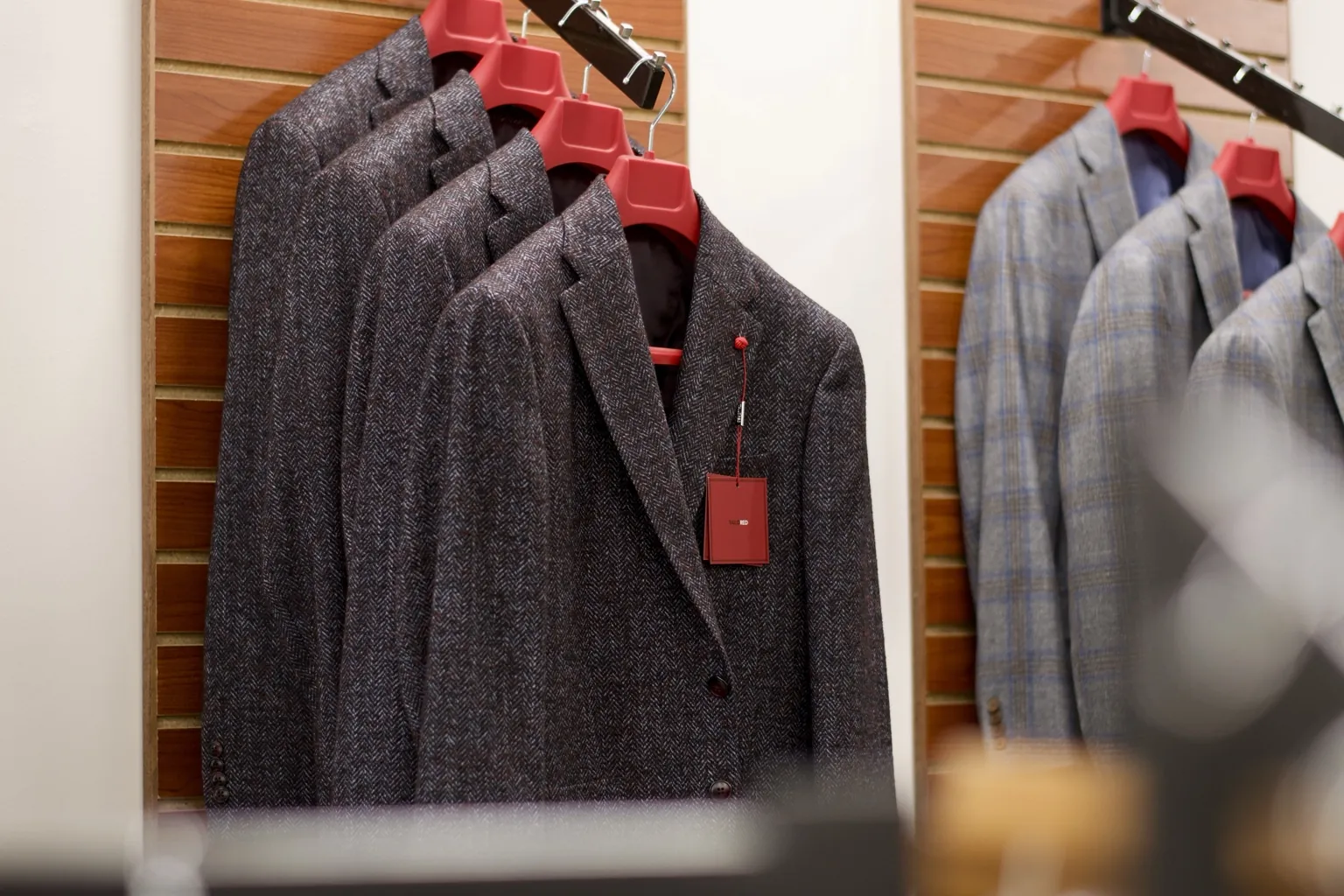 Tailored jackets with distinctive red finishing details